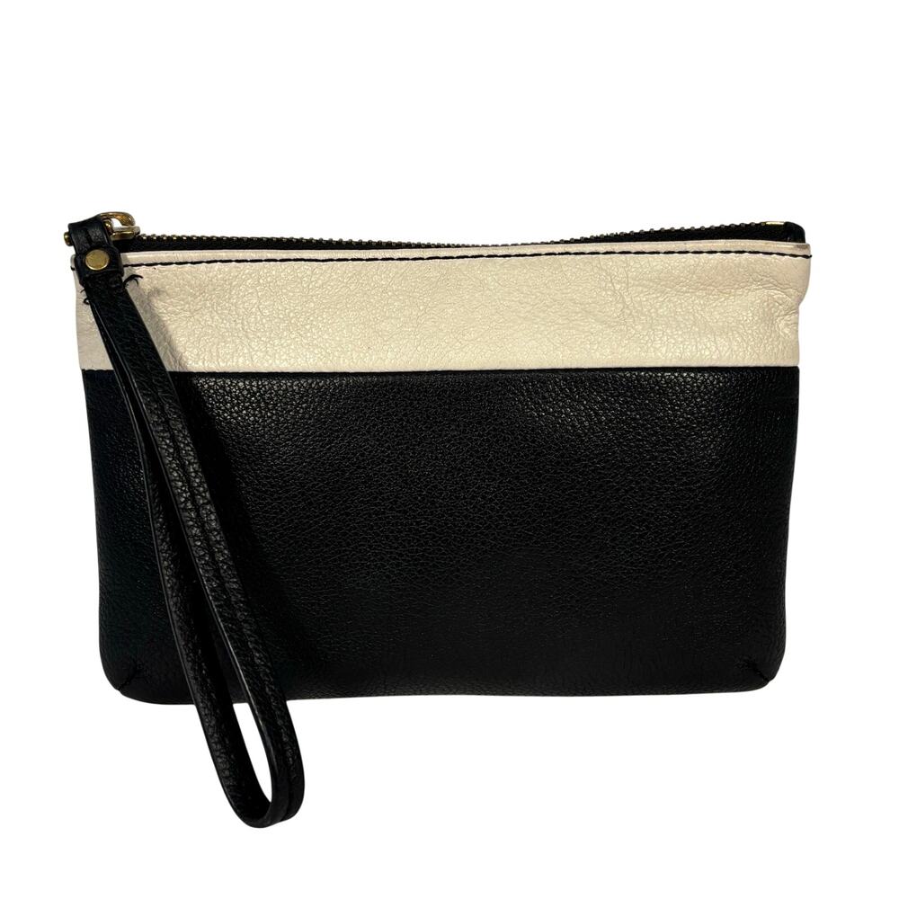 Fossil Two-Tone Black White Leather Wristlet Wallet Clutch Envelope Bag